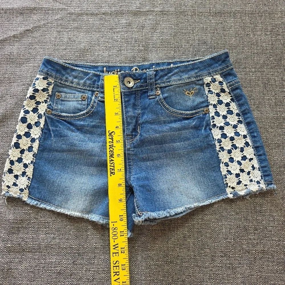 Justice Girl's Blue Jean Shorts Size 14 R White Lace Accents